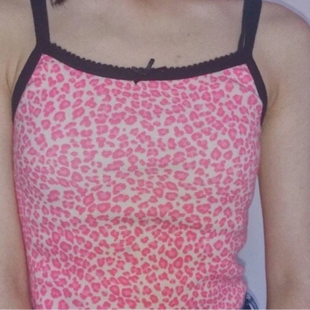 Brandy Melville Pink Leopard Print Tank With Bow